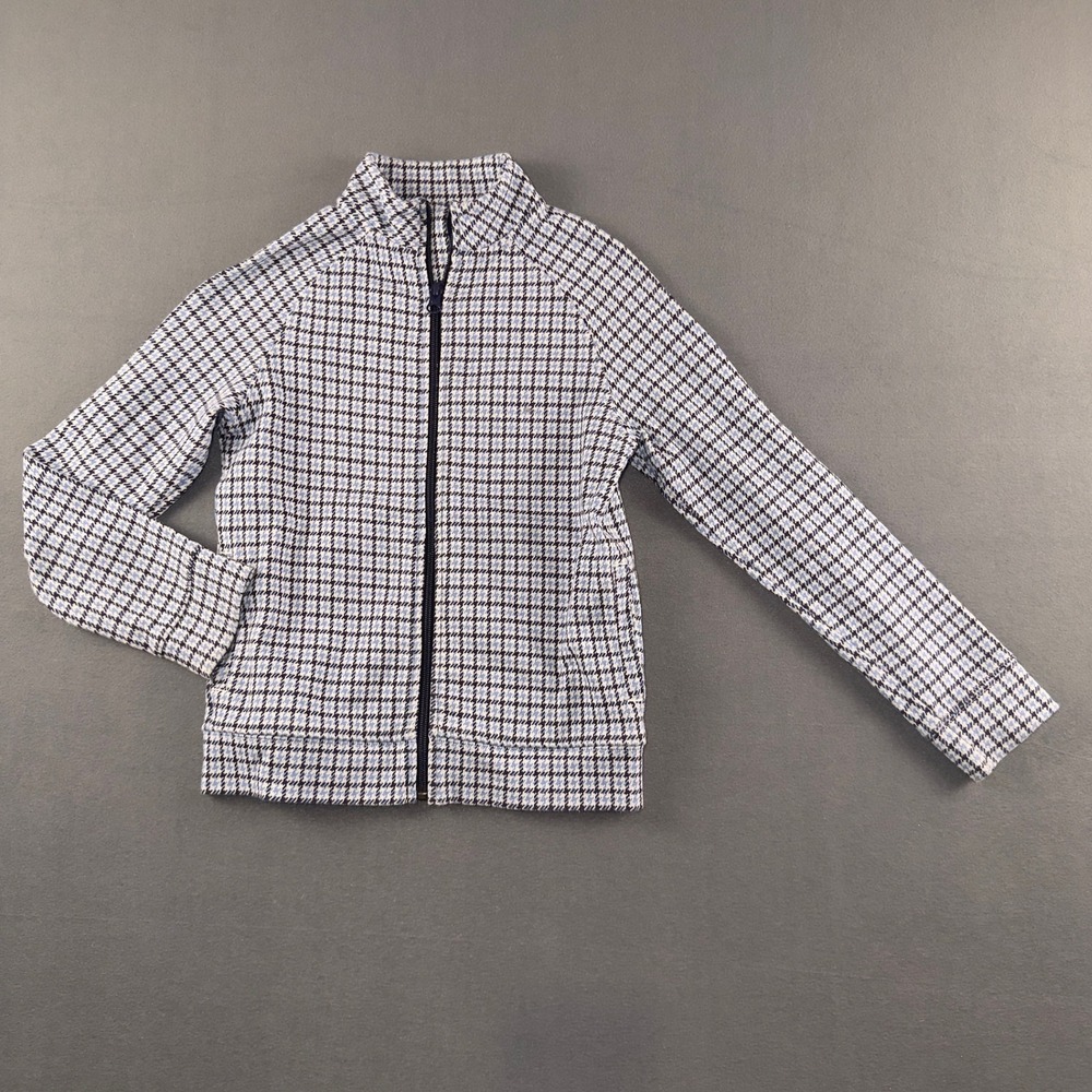 Janie and Jack Kids Navy White Houndstooth Full Zip Jacquard Cardigan Sweater 8